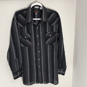 Plains Western Wear Shirt Pearl Snap Men's 2XL Black Blue Brown Long Sleeve